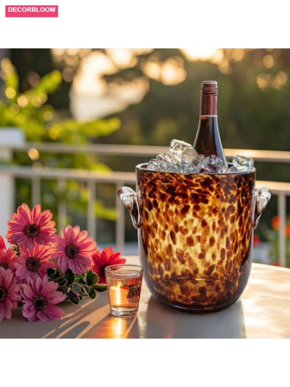 Tortoise Shell Glass Ice Bucket 6.6 Inch Chiller Beverage Tub Bar Accessories - Picture 3 of 6